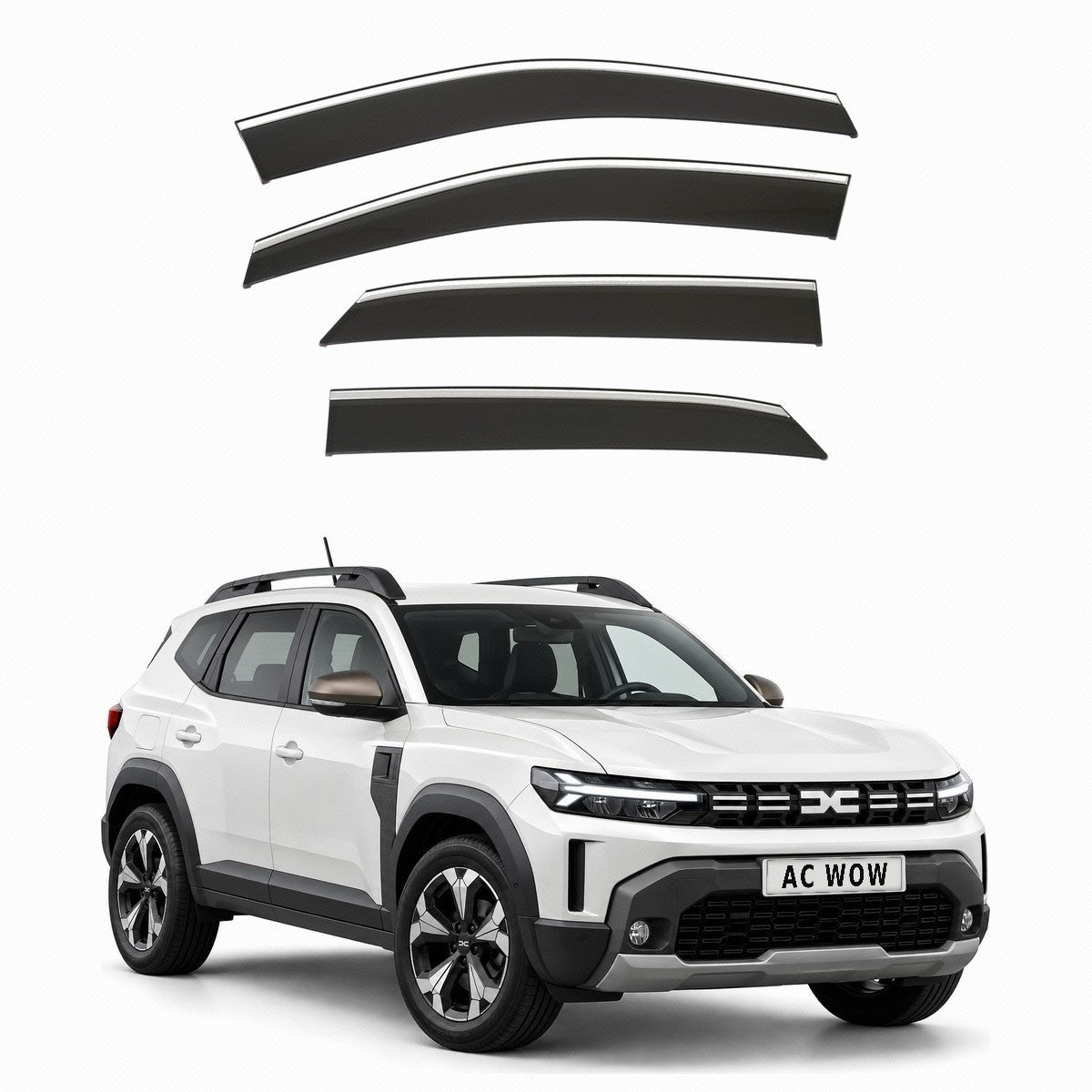 Stick-on chrome trim wind deflectors for Dacia Duster Mk3 2024–2027 – AC Wow Shop