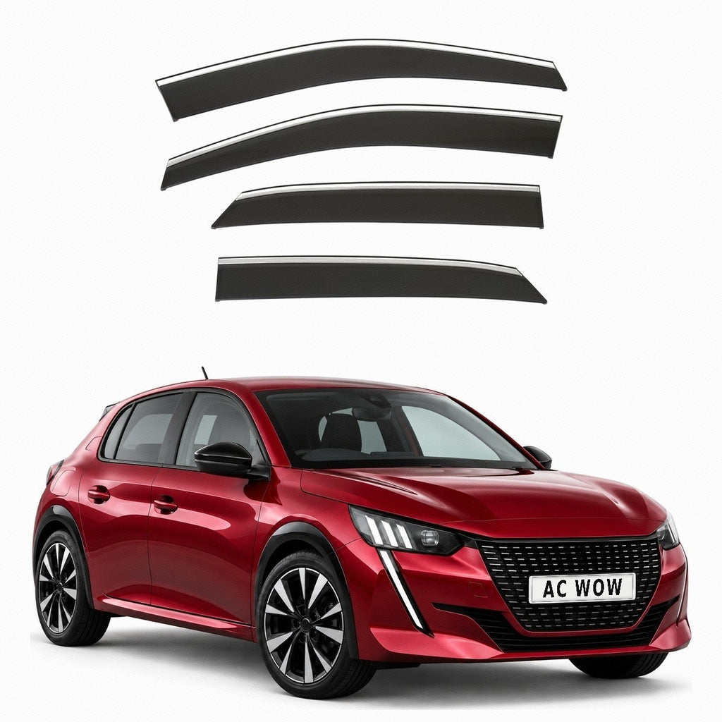 Stick-on chrome trim wind deflectors for Peugeot 208 Mk2 2019–2026 – AC Wow Shop