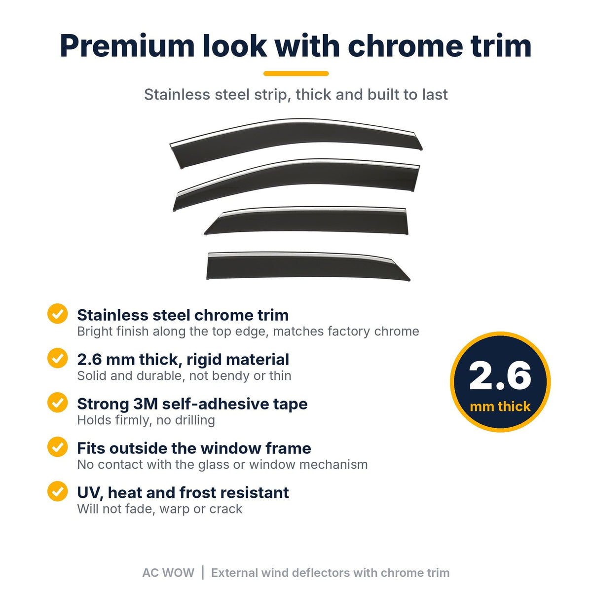Stick-on chrome trim wind deflectors for Peugeot 5008 Mk3 2024–2027 – AC Wow Shop
